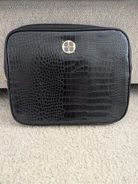 IMAN  Black Croc-Embossed Laptop Or iPad Case with Gold Logo. Fits 12' or Less.